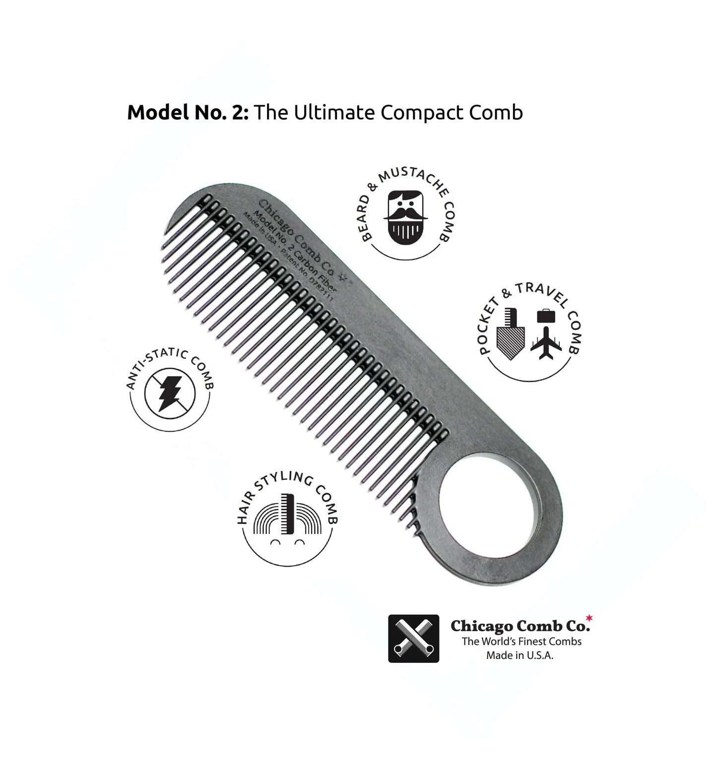 Chicago Comb, Model No. 2- Carbon Fiber