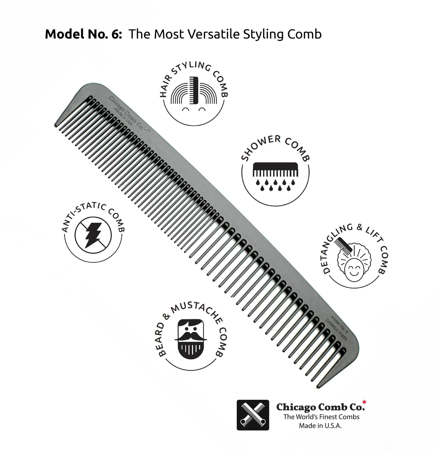 Chicago Comb, Model 06- Carbon Fiber