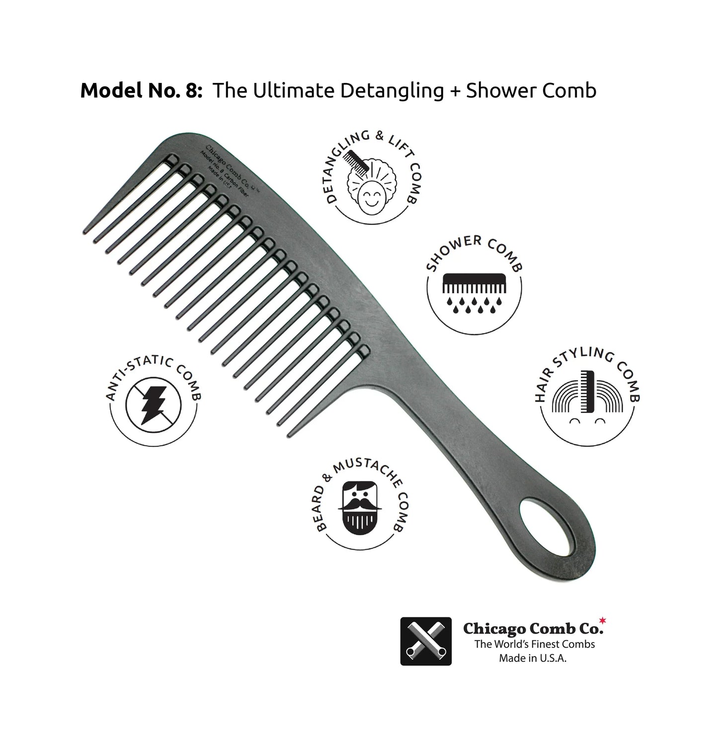 Chicago Comb, Model 08- Carbon Fiber